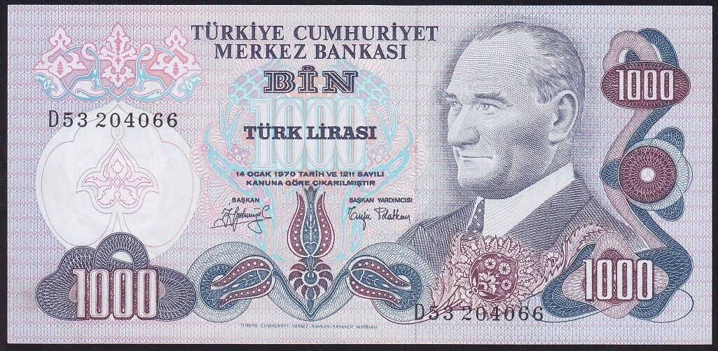 6.Emisyon 2.Tertip 1000 Lira D53 204066 Çilaltı