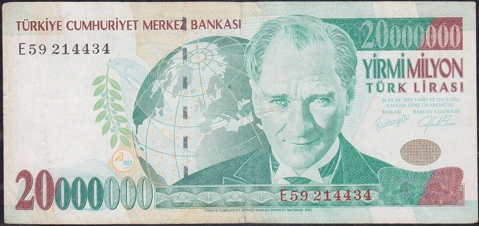 7.Emisyon 20 000 000 Lira E59 214434 Çok Temiz +