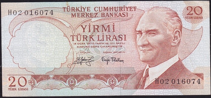 6.Emisyon 3.Tertip 20 Lira H02 016074 Çok Temiz+