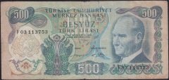 6.EMİSYON 2.TERTİP 500 LİRA F03 113753 TEMİZ eski para mezat