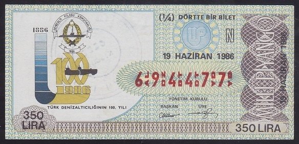 1986 19 HAZİRAN ÇEYREK BİLET N SERİSİ