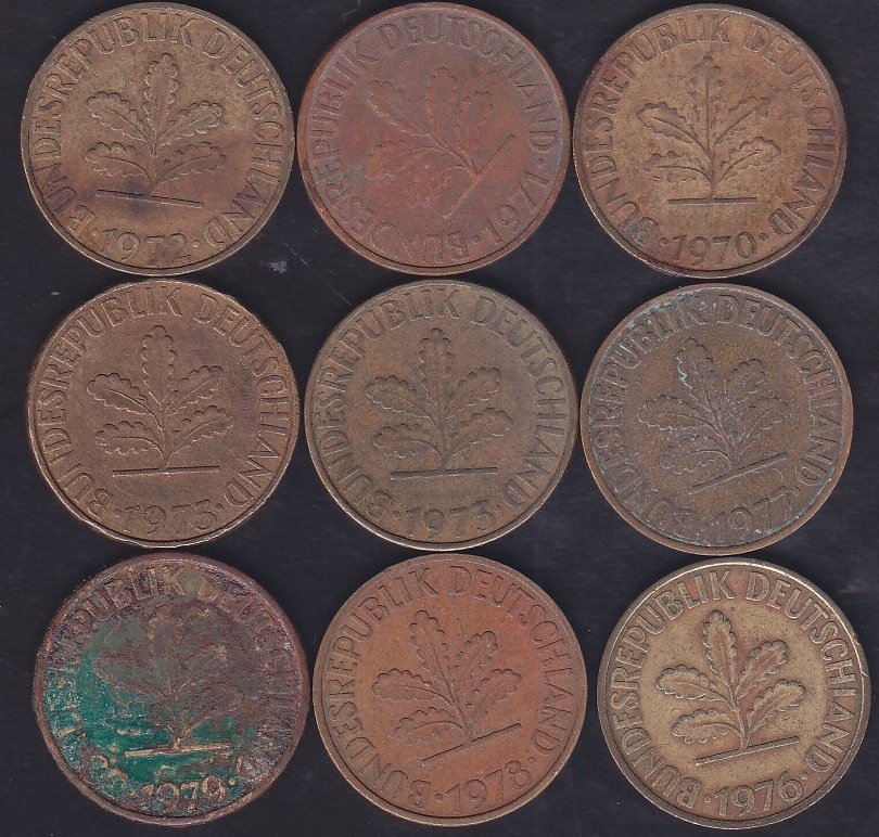 ALMANYA 10 PFENNIG 1970 Lİ YILLAR LOT (9 ADET)
