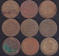 ALMANYA 10 PFENNIG 1970 Lİ YILLAR LOT (9 ADET)