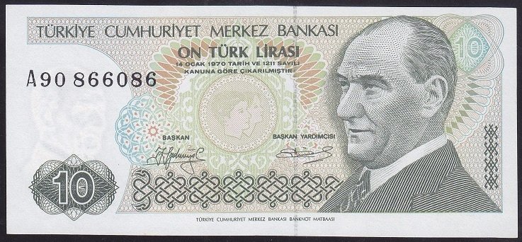 7.EMİSYON 1.TERTİP 10 LİRA A90 866086 ÇİLALTI ÇİL