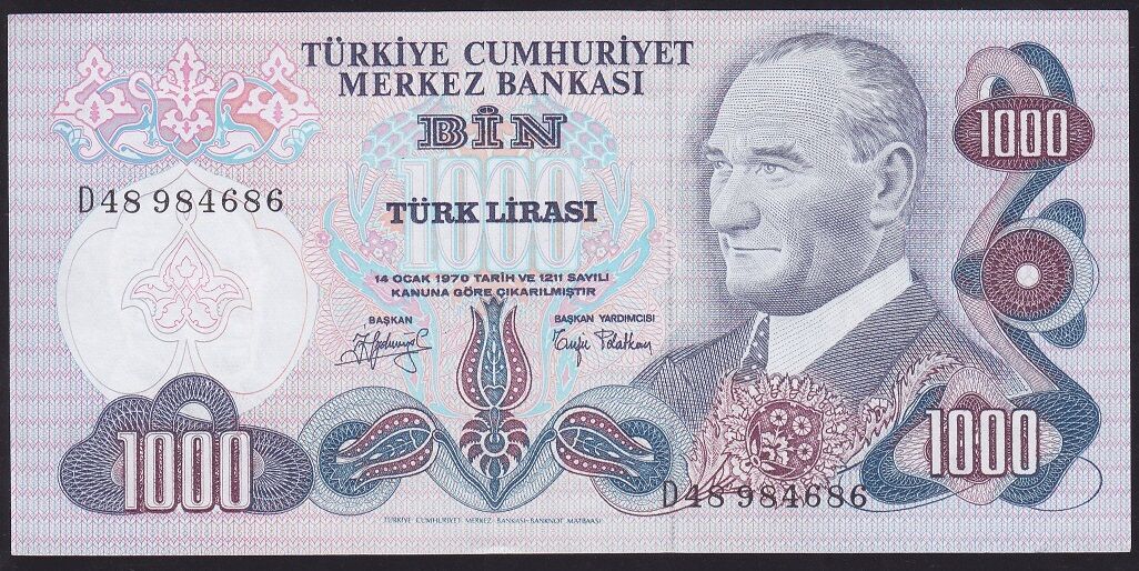 6.Emisyon 2.Tertip 1000 Lira D48 984686 Çilaltı ( Hafif Bombe Var )