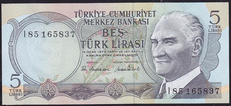 6.Emisyon 2.Tertip 5 Lira I85 165837 Çil