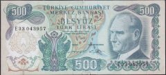 6.EMİSYON 2.TERTİP 500 LİRA E33 043957 HALİYLE