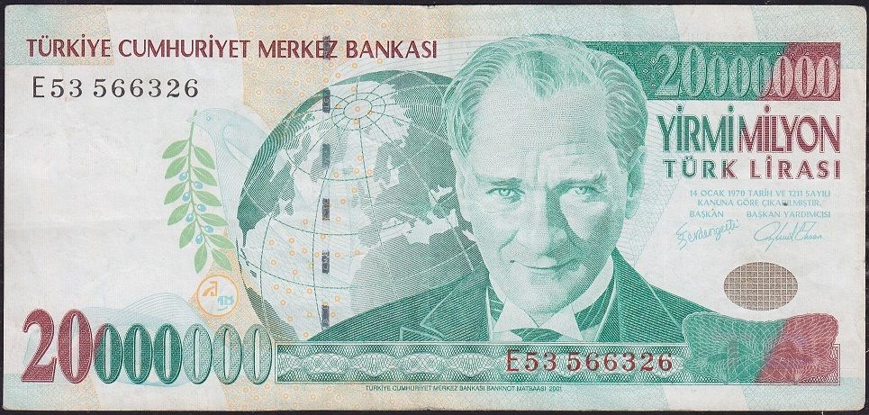 7.Emisyon 20 000 000 Lira E53 566326 Çok Temiz+