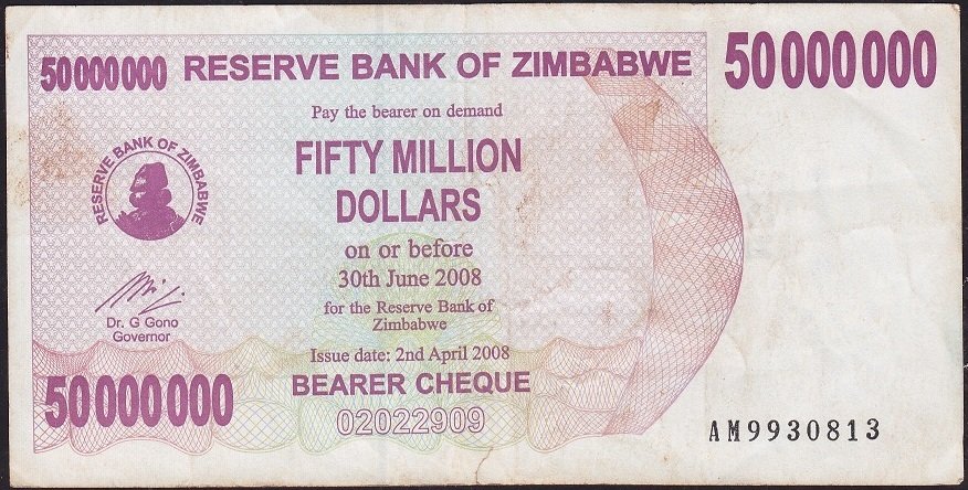 Zimbabwe 50000000 Dolar 2008 Temiz- Pick 57