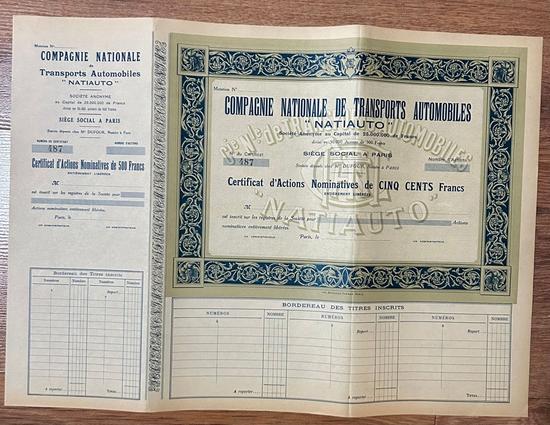 Hisse Senedi - NATİ AUTO 1930 lu Yıllar( 43 X 31 cm )