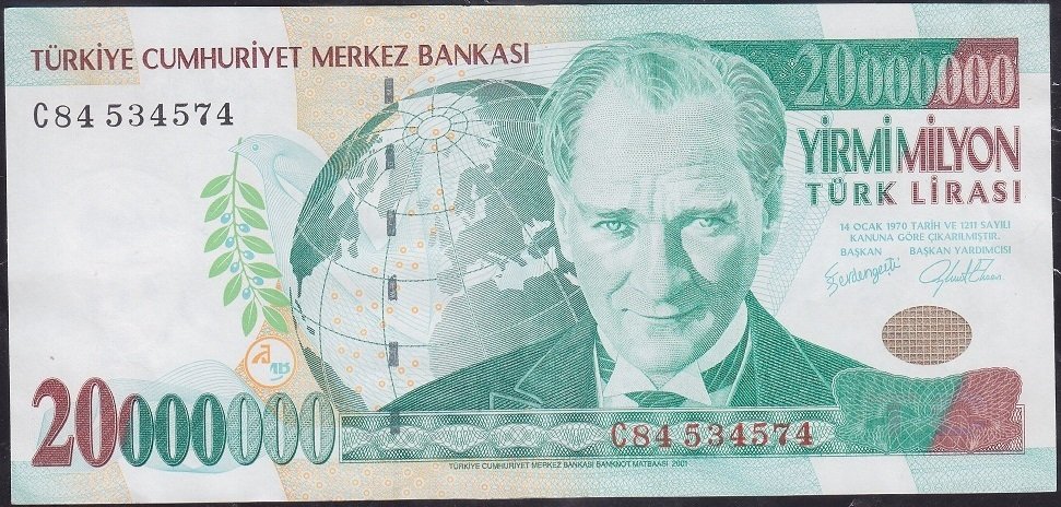 7.Emisyon 20 000 000 Lira C84 534574 Çok Çok Temiz +