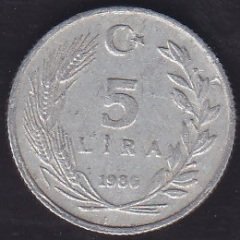 1986 Yılı 5 Lira