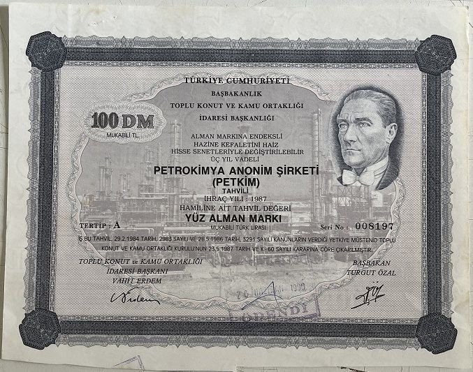 PETKİM Hisse Senedi 100 Alman Markı