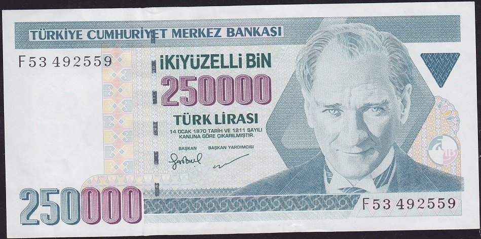 7.Emisyon 3.Tertip 250000 Lira F53 492559 Çilaltı