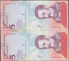 Venezuela 5 Bolivares 2018 Seri Takipli Çil 199 - 200