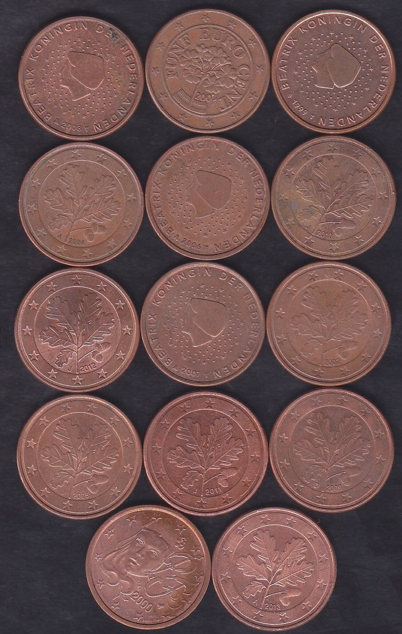 AVRUPA BİRLİĞİ 5 CENT FARKLI MADENİ PARA LOT (14 ADET)