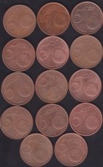 AVRUPA BİRLİĞİ 5 CENT FARKLI MADENİ PARA LOT (14 ADET)