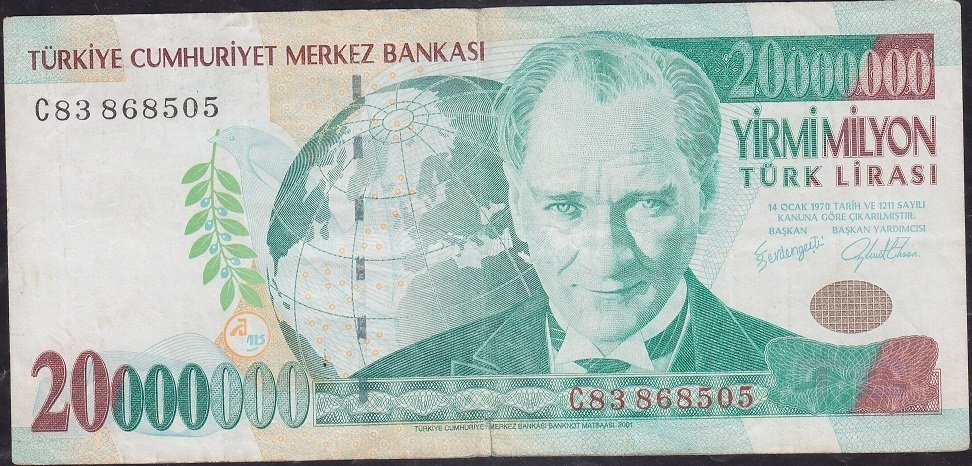 7.Emisyon 20 000 000 Lira C83 868505 Temiz +