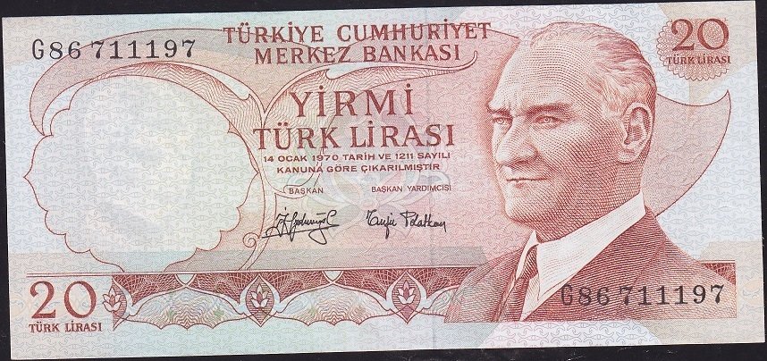 6.Emisyon 3.Tertip 20 Lira G86 711197 Çilaltı