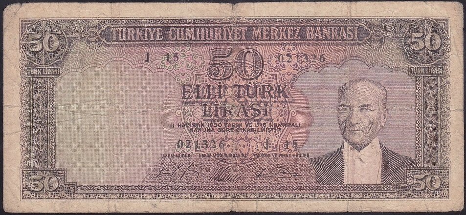 5.EMİSYON 6.TERTİP 50 LİRA J15 021326 TEMİZ eski para