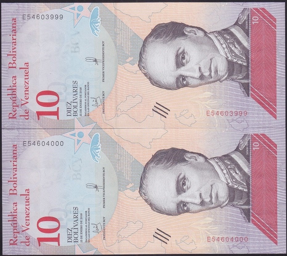 Venezuela 10 Bolivares 2018 Seri Takipli Çil 3999 - 4000