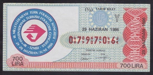 1986 29 HAZİRAN YARIM BİLET Y SERİSİ