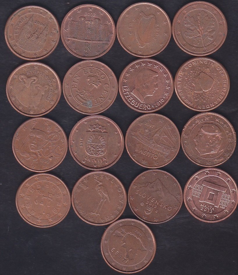 AVRUPA BİRLİĞİ 1 CENT FARKLI ÜLKE MADENİ PARA LOT (17 ADET)