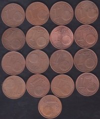 AVRUPA BİRLİĞİ 1 CENT FARKLI ÜLKE MADENİ PARA LOT (17 ADET)