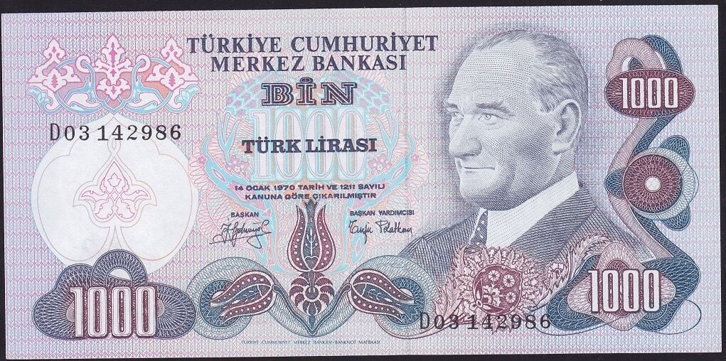 6.Emisyon 2.Tertip 1000 Lira D03 142986 Çok Çok Temiz+