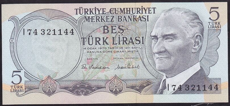 6.Emisyon 2.Tertip 5 Lira I74 321144 Çil