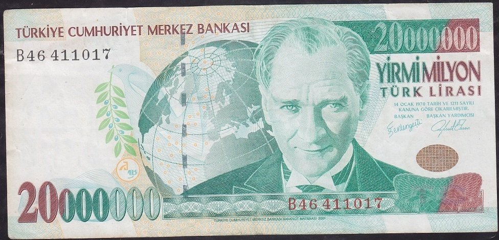 7.Emisyon 20 000 000 Lira B46 411017 Çok Temiz +
