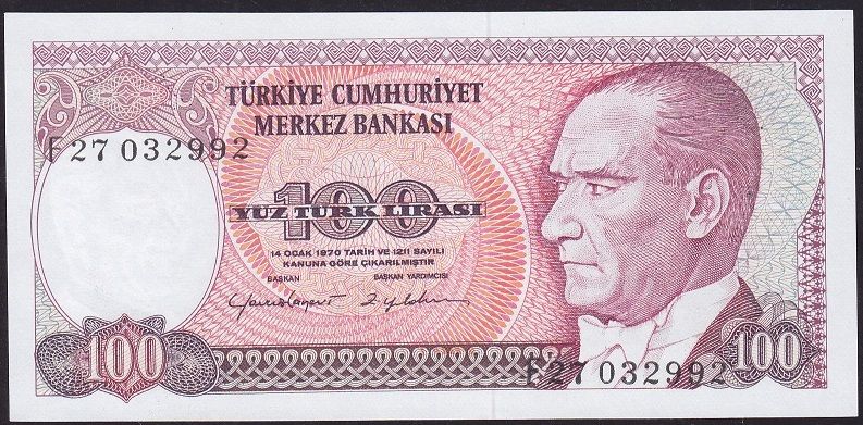 7.Emisyon 2.Tertip 100 Lira F27 032992 Çil