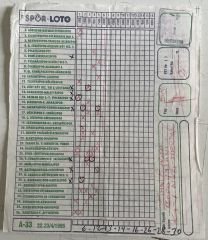Spor Loto Kupon Kağıdı 1995