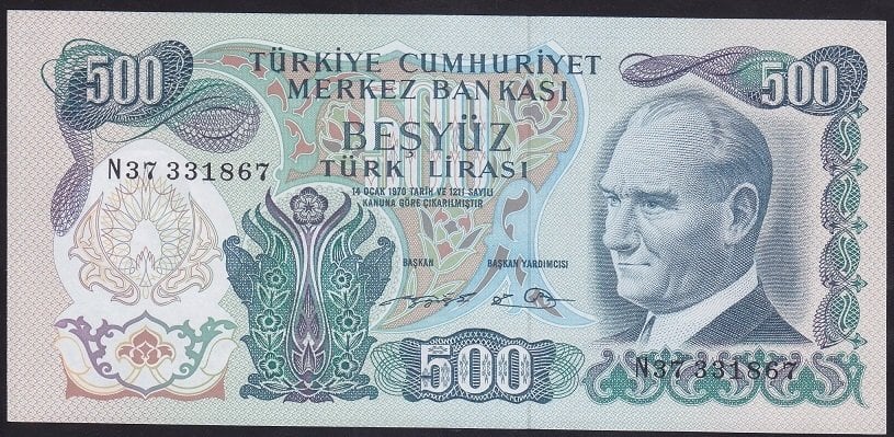 6.EMİSYON 2.TERTİP 500 LİRA N37 331867 ÇİLALTI ÇİL
