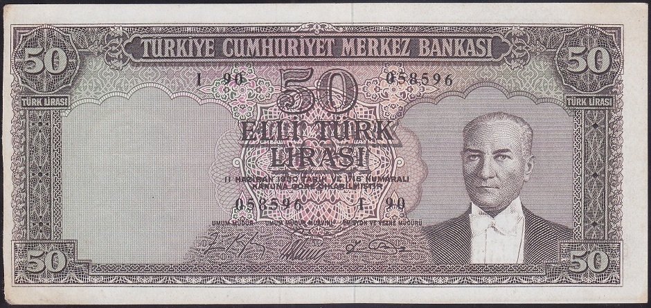 5.EMİSYON 6.TERTİP 50 LİRA I90 058596 ÇÇT ( AÇIKLAMAYI OKUYUNUZ)