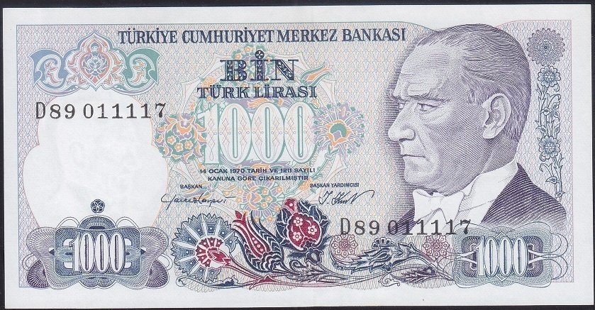7.Emisyon 1.Tertip 1000 Lira D89 011117 Ççt Çilaltı