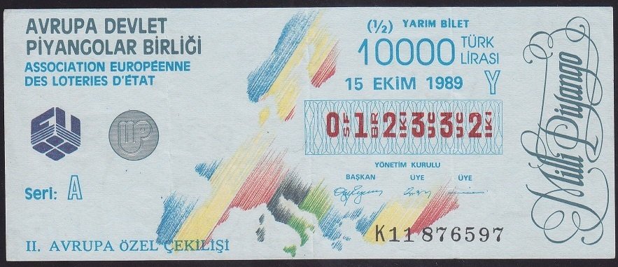 1989 15 EKİM YARIM BİLET Y SERİSİ