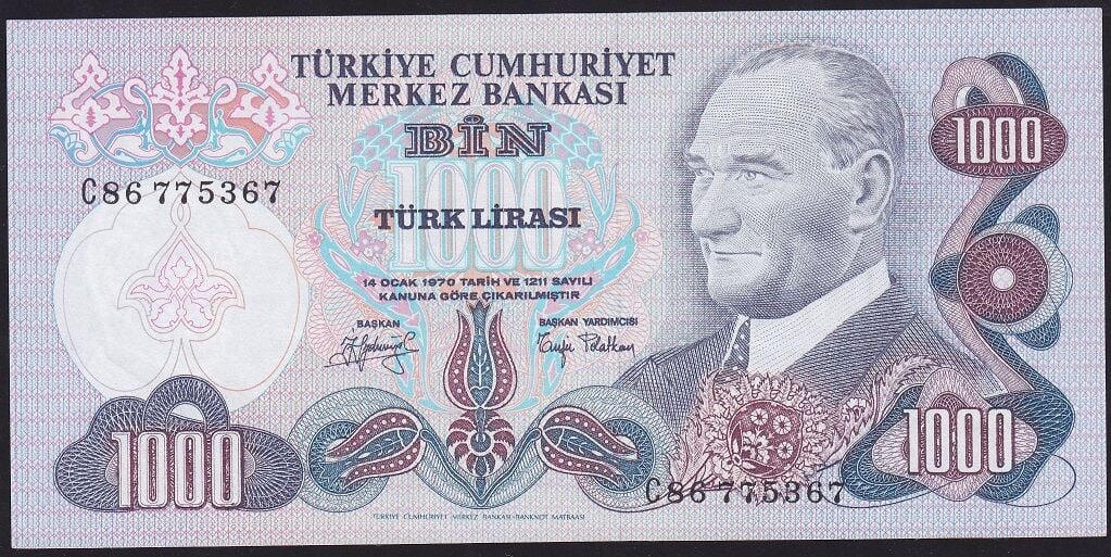 6.Emisyon 2.Tertip 1000 Lira C86 775367 Çilaltı ( Hafif Bombe Var )