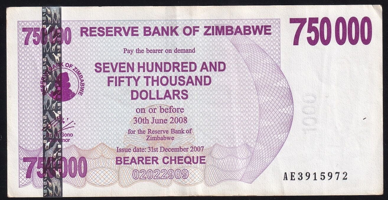 Zimbabwe 750000 Dolar 2007 Çok Temiz+
