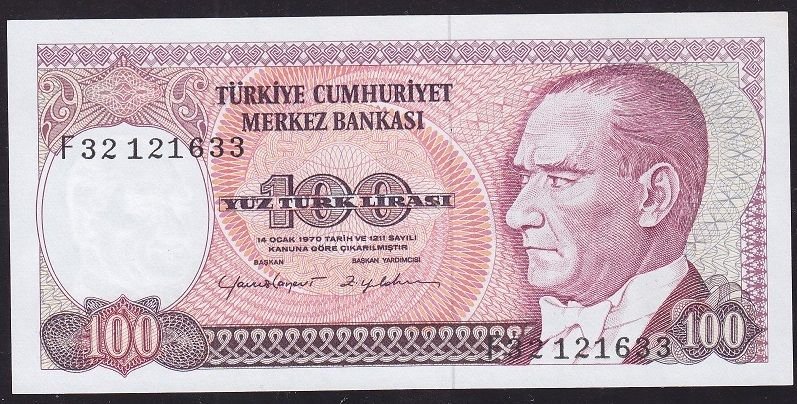 7.Emisyon 2.Tertip 100 Lira F32 121633 Çil