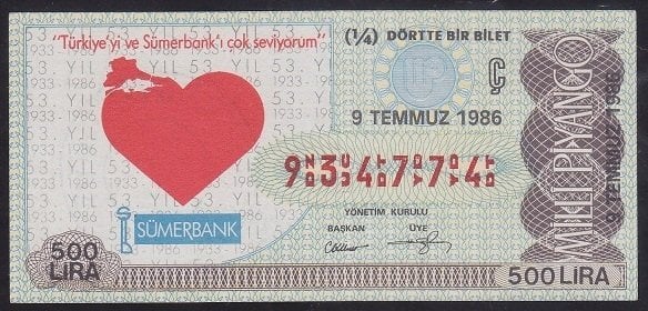 1986 9 TEMMUZ ÇEYREK BİLET Ç SERİSİ