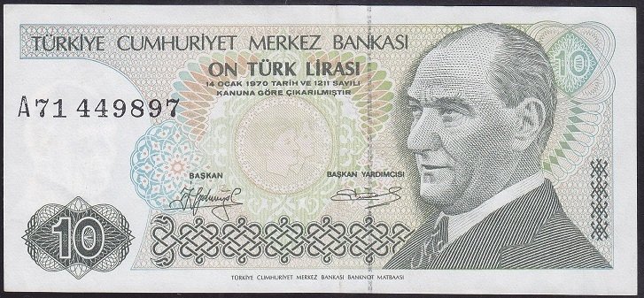 7.EMİSYON 1.TERTİP 10 LİRA A71 449897 ÇÇT