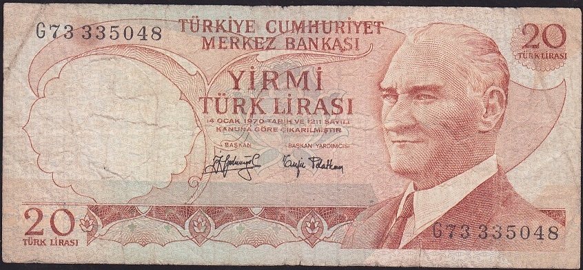 6.Emisyon 3.Tertip 20 Lira G73 335048 Temiz