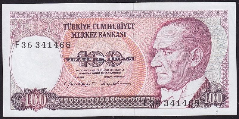 7.Emisyon 2.Tertip 100 Lira F36 341468 Çilaltı