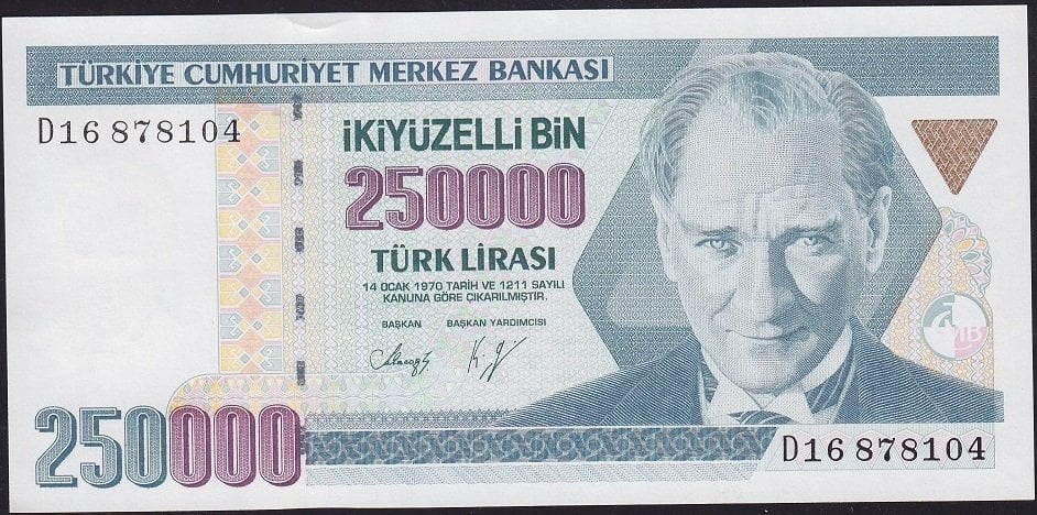 7.Emisyon 1.Tertip 250000 Lira D16 8781xx Çil