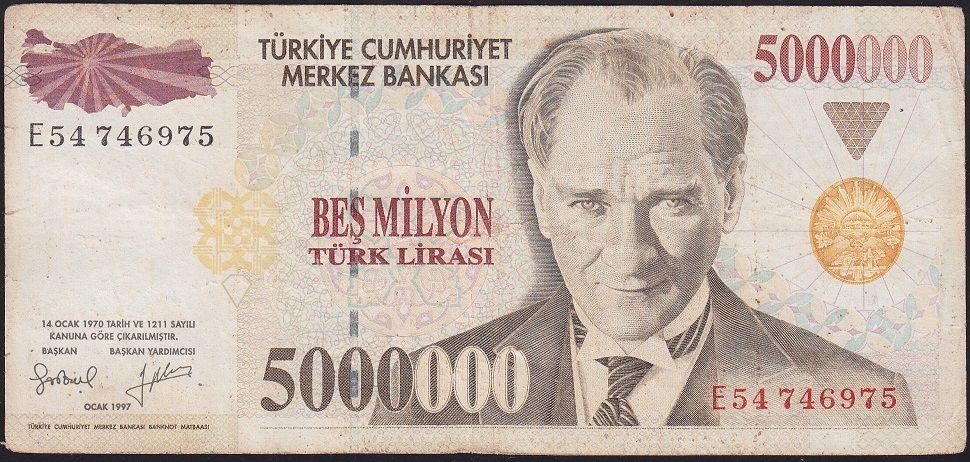 7.Emisyon 5 000 000 Lira E54 746975 Çok Temiz
