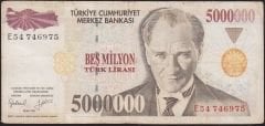 7.Emisyon 5 000 000 Lira E54 746975 Çok Temiz