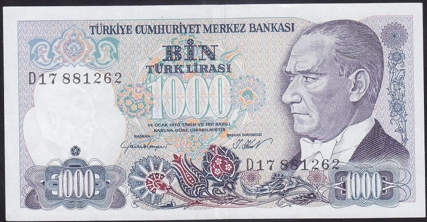 7.Emisyon 1.Tertip 1000 Lira D17 881262 Çilaltı