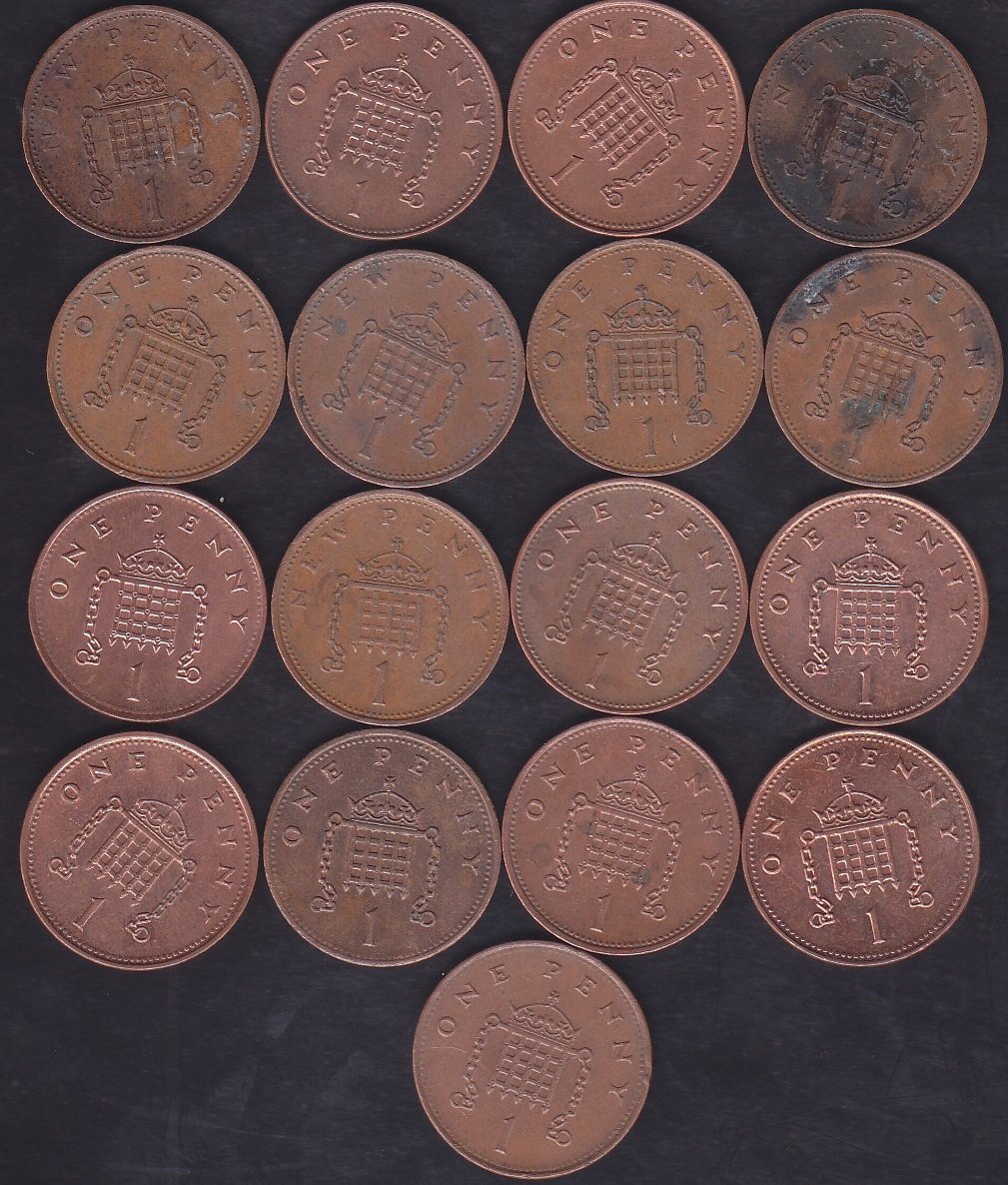İNGİLTERE 1 PENNY 1971 -2004 ARASI 17 FARKLI TARİHLİ LOT