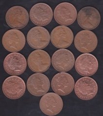 İNGİLTERE 1 PENNY 1971 -2004 ARASI 17 FARKLI TARİHLİ LOT